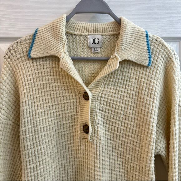 BDG Urban Outfitters women's cream blue waffle knit button up sweater sz small - Picture 4 of 9